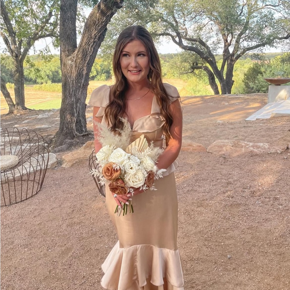 Elegant Tan Dress with Ruffle Hem